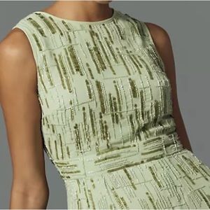 Anthropologie Green and Gold Midi Dress